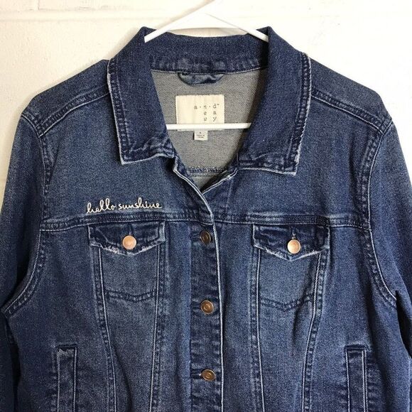 A New Day Womens Denim Jean Jacket "Hello Sunshine" Target 2017 Size Large - Picture 5 of 15